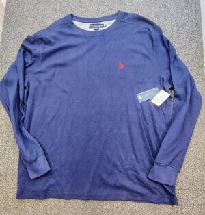 New U.S. Polo Assn. Shirt Mens 2XL Navy Blue Waffle Knit Long Sleeve Logo